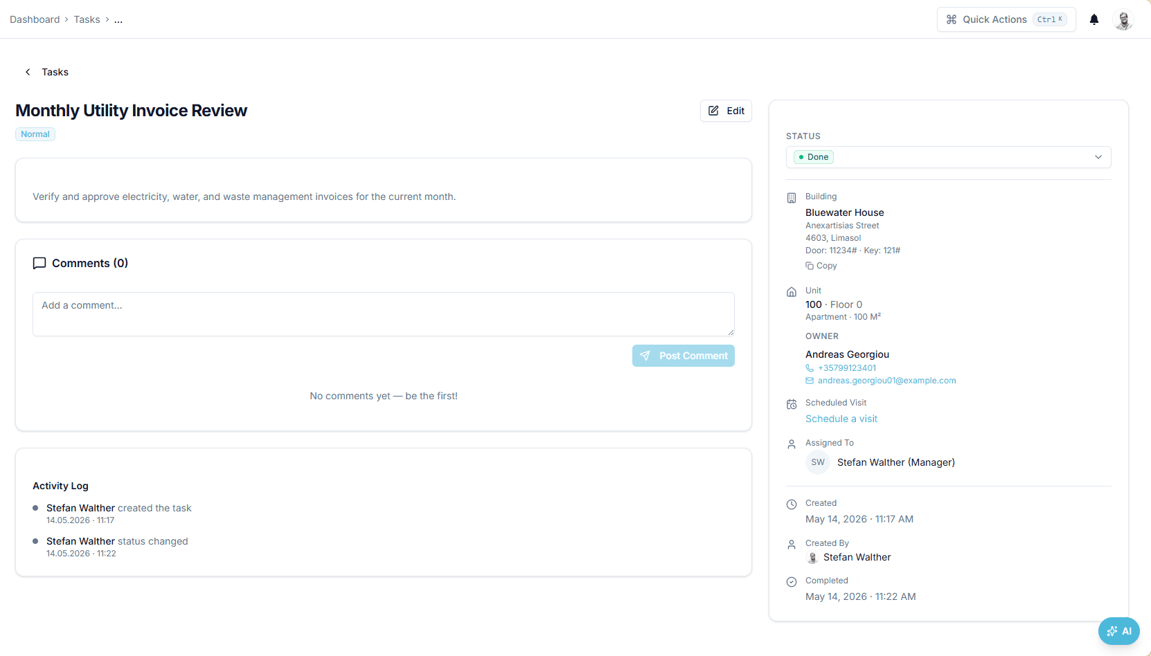 Task detail page caught while loading — grey placeholder blocks where the subject, context and activity will render