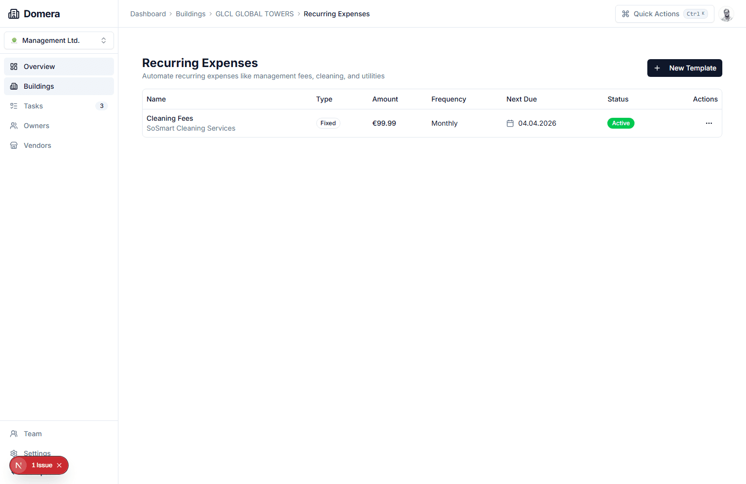Recurring expense templates live capture